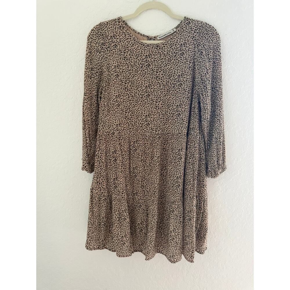 Abercrombie & Fitch Brown Cheetah Spot 3/4 Sleeve Babydoll Mini Dress Size MP